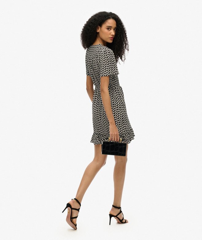 Short Sleeve Printed Mini Wrap Dress Short Sleeve Printed Mini Wrap Dress