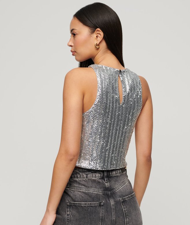 Sleeveless Sequin Racer Top Sleeveless Sequin Racer Top