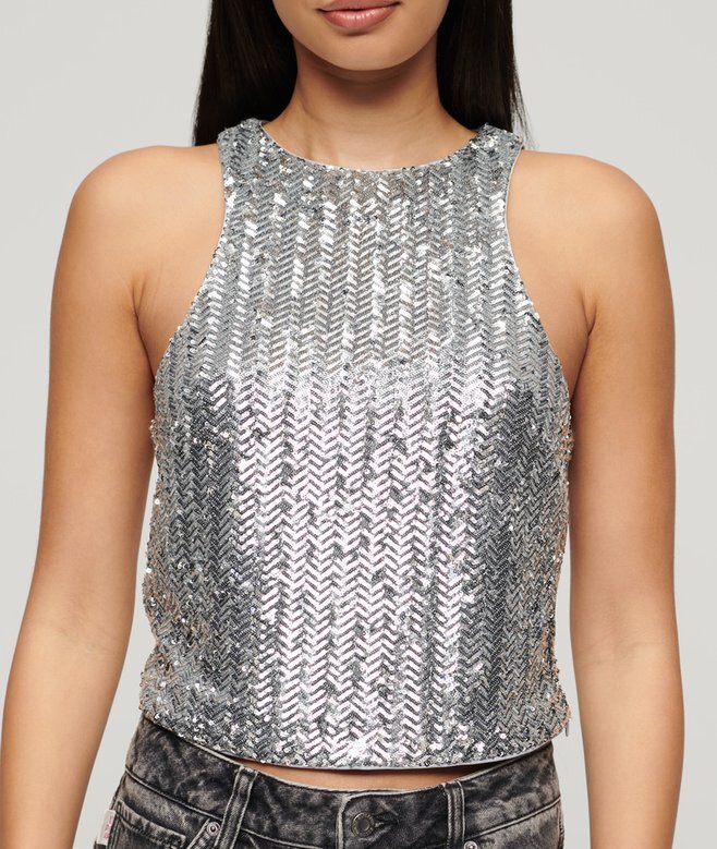 Sleeveless Sequin Racer Top Sleeveless Sequin Racer Top