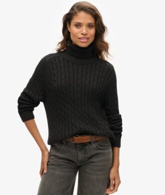 Slouchy Cable Roll Neck Jumper