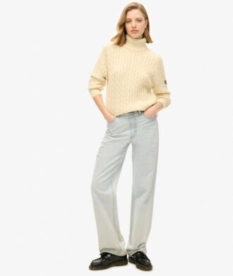 Slouchy Cable Roll Neck Jumper