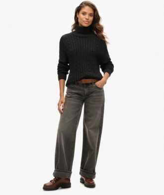 Slouchy Cable Roll Neck Jumper