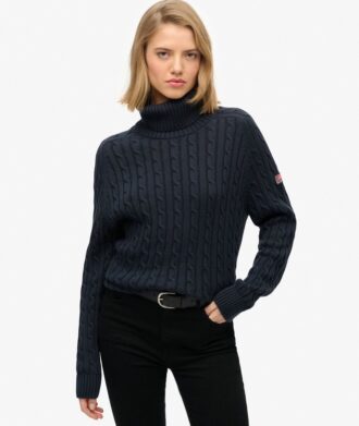 Slouchy Cable Roll Neck Jumper