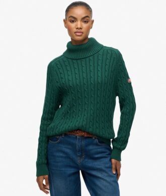 Slouchy Cable Roll Neck Jumper