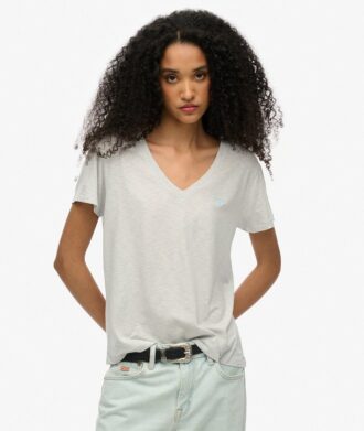Slub Embroidered V-Neck T-Shirt