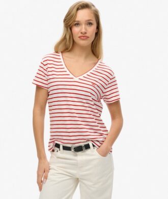 Slub Embroidered V-Neck T-Shirt