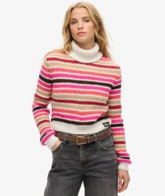 Stripe Cropped Roll Neck Jumper