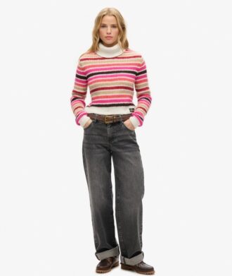 Stripe Cropped Roll Neck Jumper