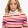 Stripe Cropped Roll Neck Jumper