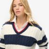 Stripe Oversized Cable V Neck Jumper