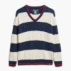 Stripe Oversized Cable V Neck Jumper