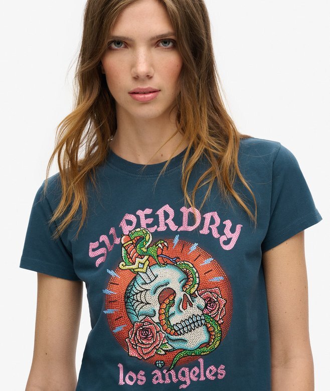 Tattoo Rhinestone Fitted T-Shirt Tattoo Rhinestone Fitted T-Shirt