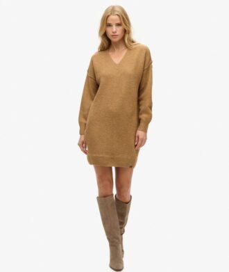 V Neck Knit Jumper Dress
