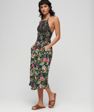 Vintage Smocked Halter Neck Dress