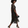 Volume Tiered Mesh Midi Dress