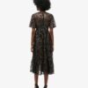 Volume Tiered Mesh Midi Dress