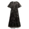 Volume Tiered Mesh Midi Dress